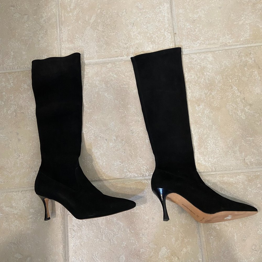 Manolo Blahnik Black Suede Knee High Boot